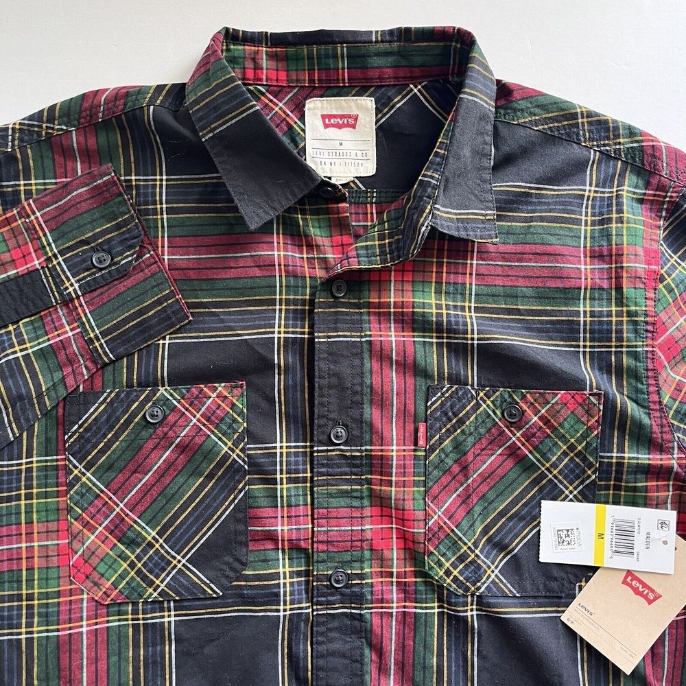 New Levi's Black Green Blue Red Malden Christmas Plaid Long Sleeve Mens M